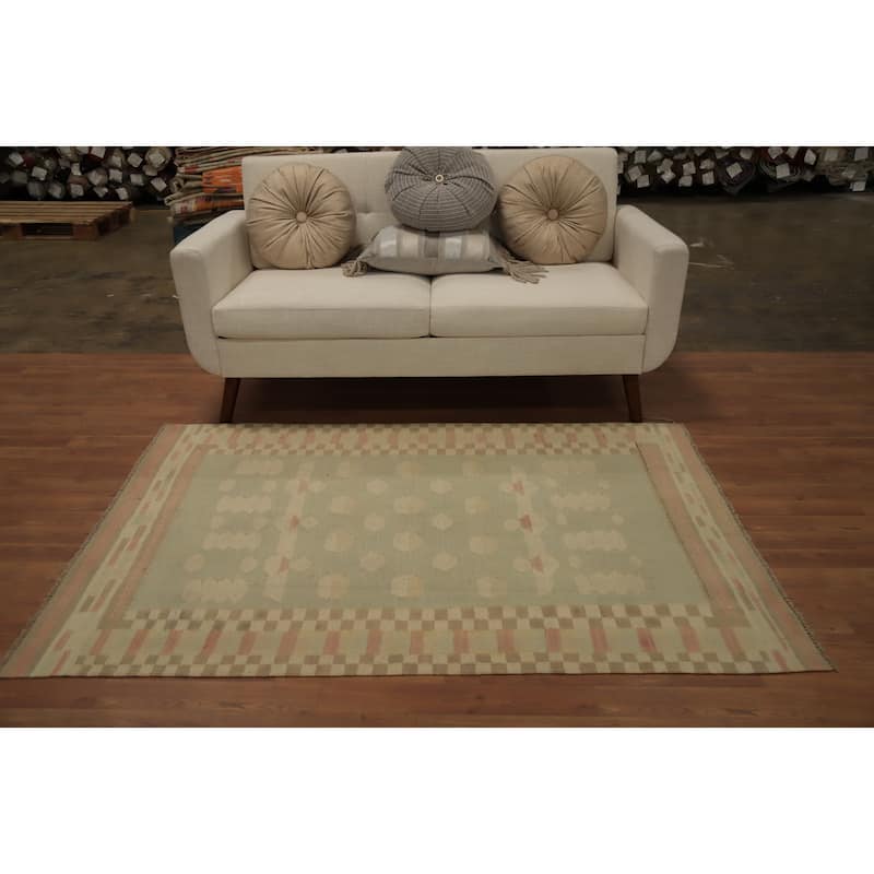 Hand Woven Oriental 100% Wool Carpet Southwestern Tribal Green Kilim Area Rug - 5' 9'' X 4' 1''