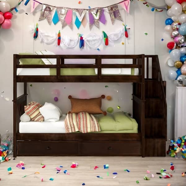 slide 2 of 46, Stairway Twin-Over-Twin Bunk Bed with Trundle Espresso