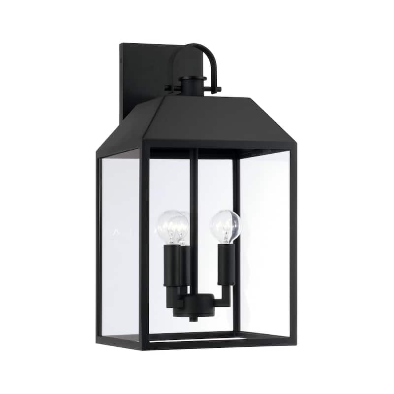 11.25"W x 22"H 4-Light Outdoor Square Rectangle Wall Lantern in Black with Clear Glass - 9.5"W x 19.25"H x 11"E