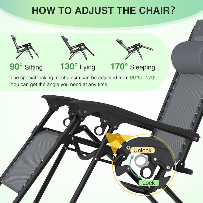 Zero Gravity Chairs Set of 2, Zero Gravity Lounge Chair, Reclining Patio Chairs Folding Recliner for Indoor and Outdoor