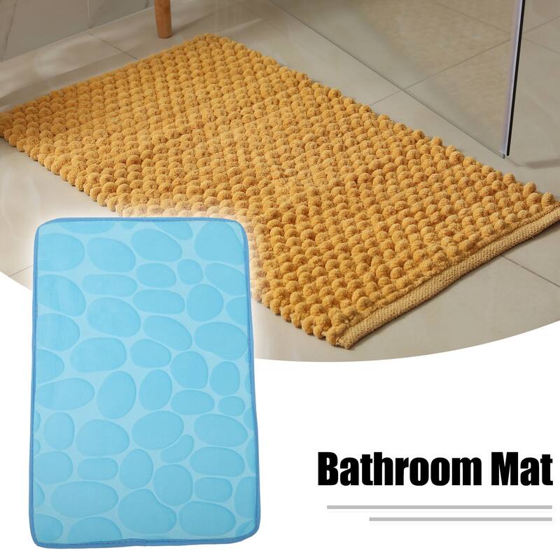 Cobblestone Pattern Bathroom Rugs, Polyester Bath Mat, Machine Washable 80x50cm - Sky Blue