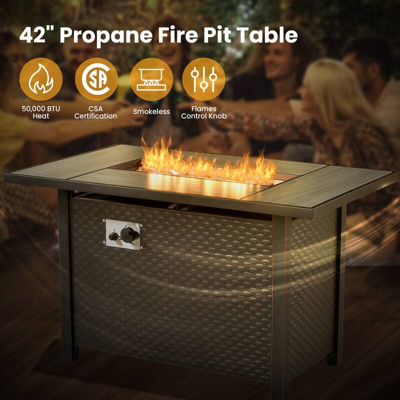 ​​OVIOS 6-Piece Outdoor Wicker Set with Fire Pit Table​