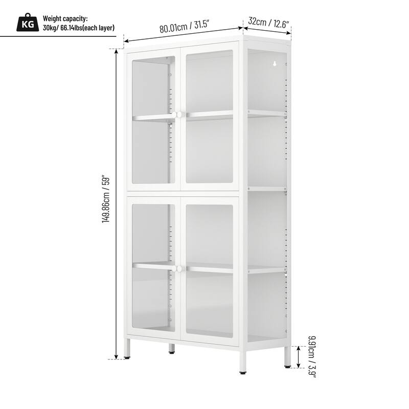 Four Glass Door Storage Cabinet with Adjustable Shelves