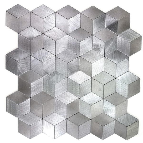 Miseno MT-WHSEHMKLD-SI Enchanted Metals - 1" x 2" Cubed Wall Mosaic Tile - Polished Metal Visual - Silver
