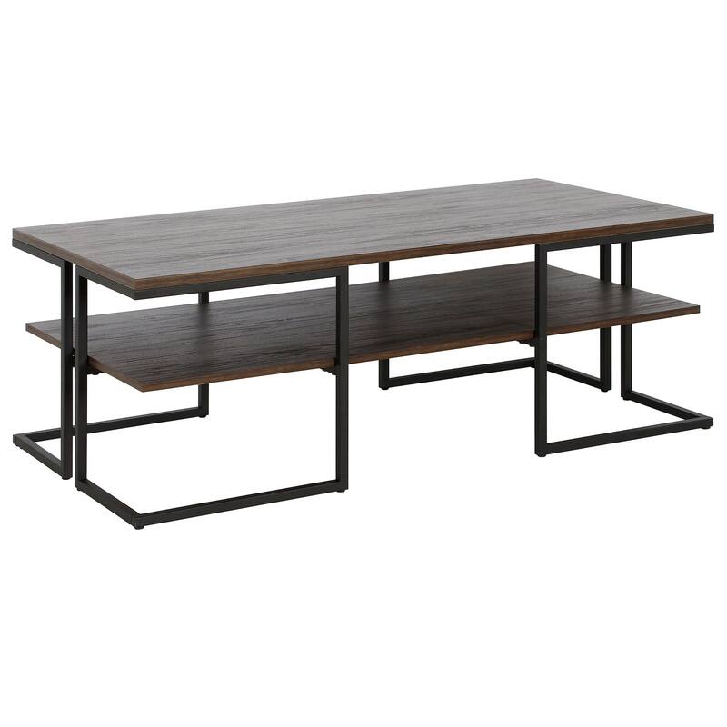 Stylish Steel Coffee Table with Shelf for Living Room and Office Organization - 30” x 30” x 22” - Black