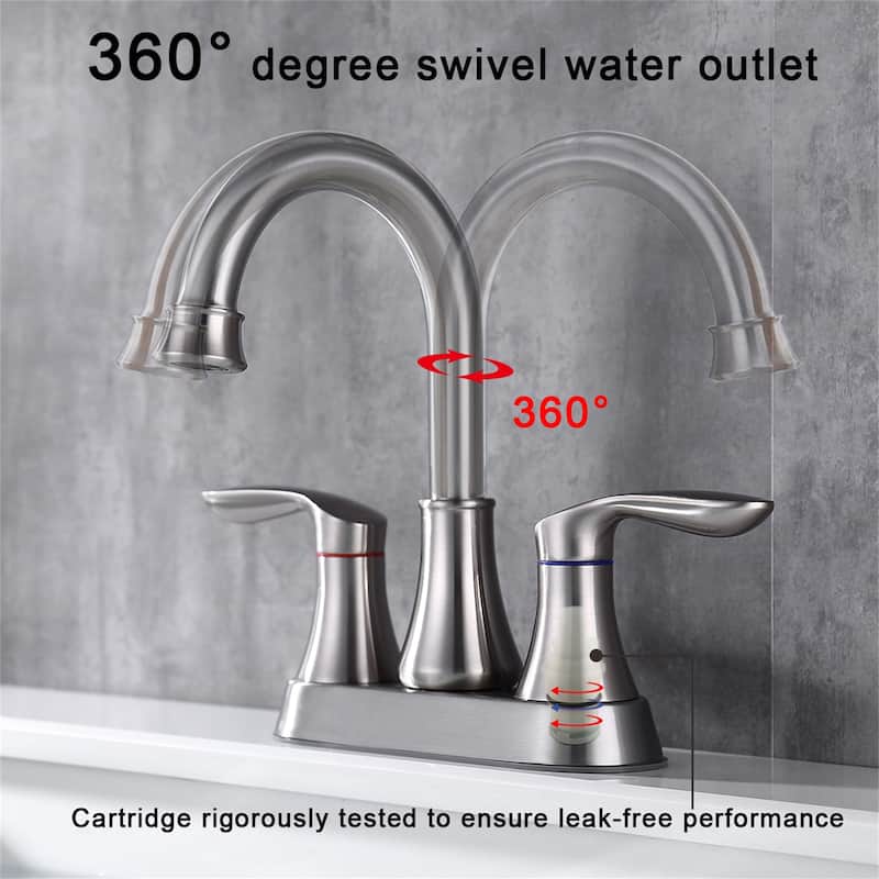 Centerset Bathroom Sink Faucet With Pop-up Drain Double Handle 4 Inch Bathroom Faucet 2 Hole High Arc Lavatory Basin Vanity Tap
