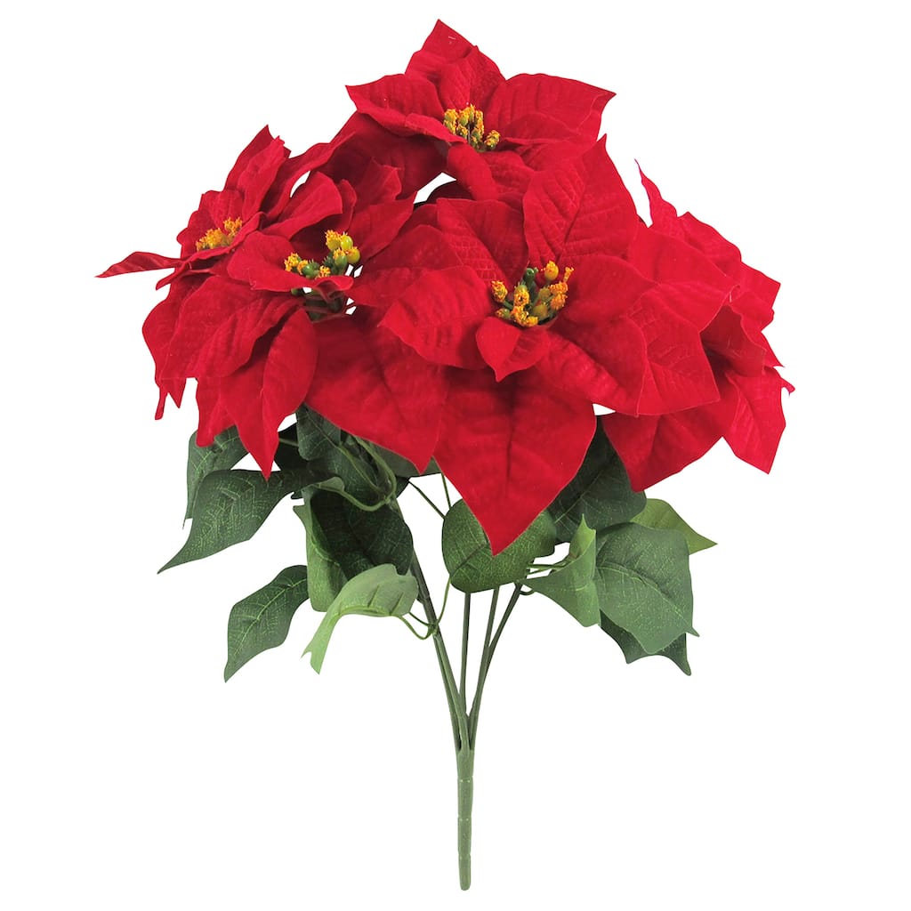 Set of 2 Artificial Poinsettia Red Velvet Christmas Flower Stems Bush Bouquet 20in - 20" L x 13" W x 13" DP