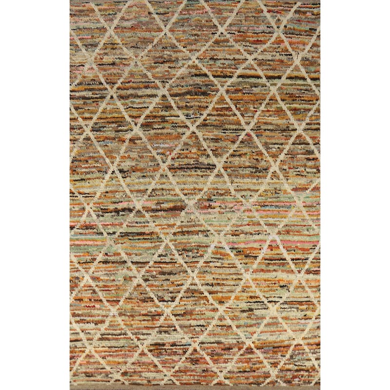 Trellis Moroccan Oriental Rug Handmade Living Room Wool Carpet - 6'6" x 9'9"