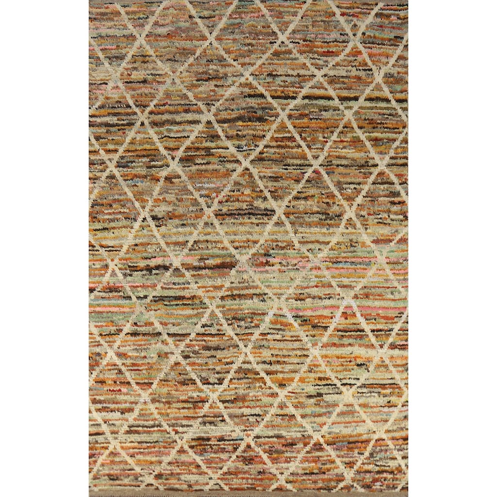 Trellis Moroccan Oriental Rug Handmade Living Room Wool Carpet - 6'6" x 9'9"