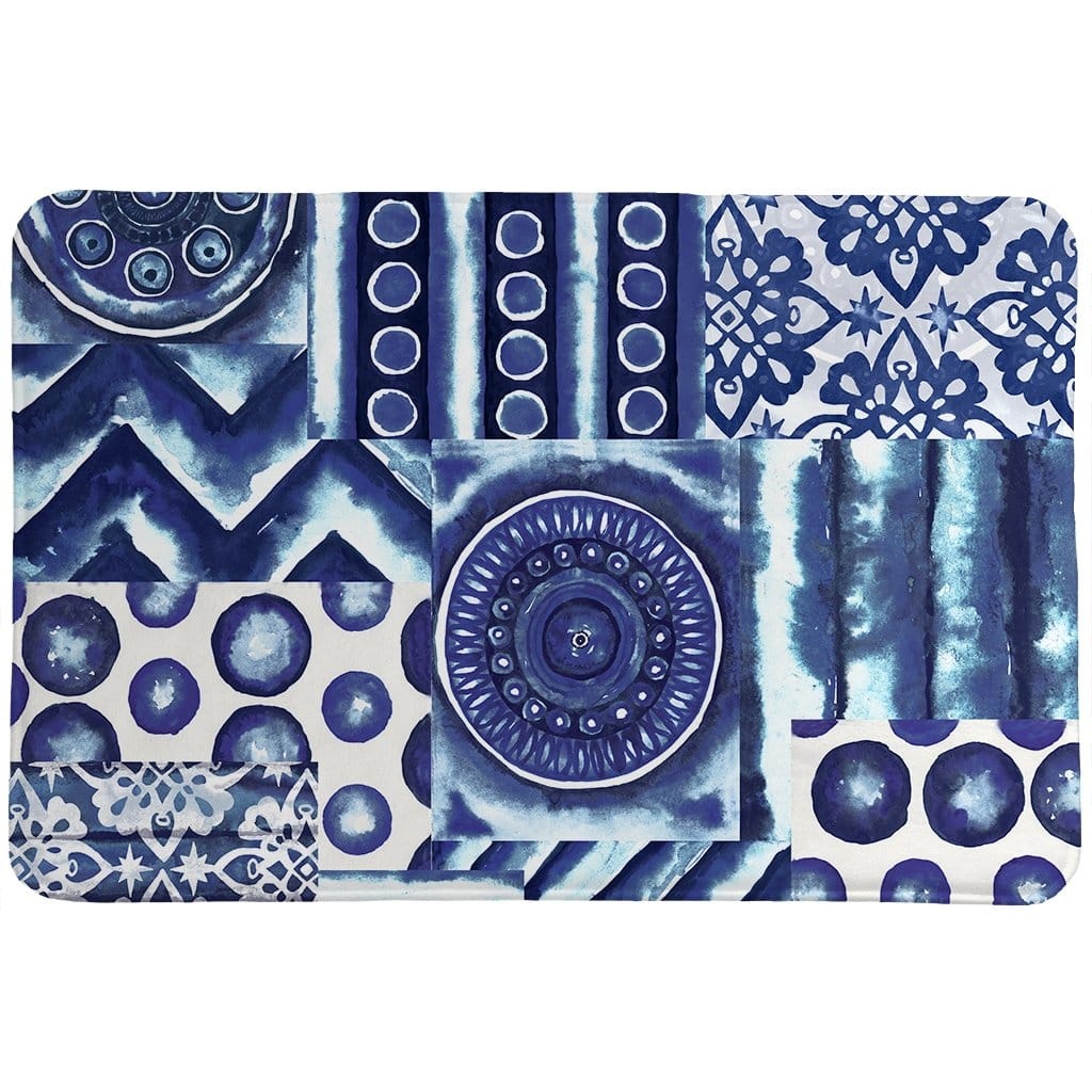 Laural Home Indigo Shibori Patchwork Memory Foam Rug 21x34