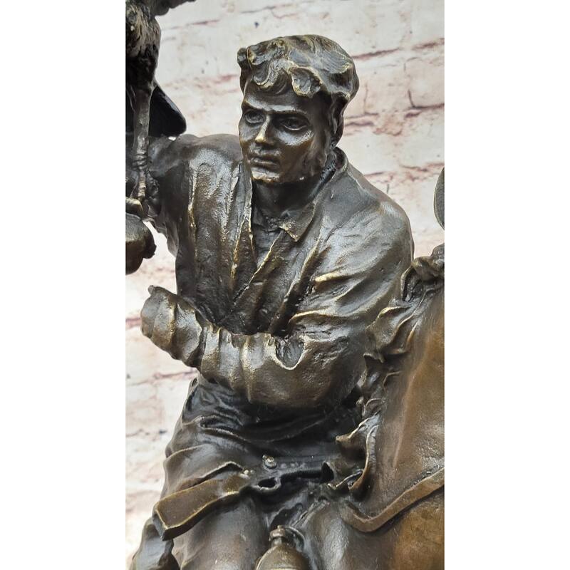 Horse Mounted Khazak Eagle Falcon Hunter Trained Bird Bronze Statue Sculpture Figure 21 Inches X 21 Inches