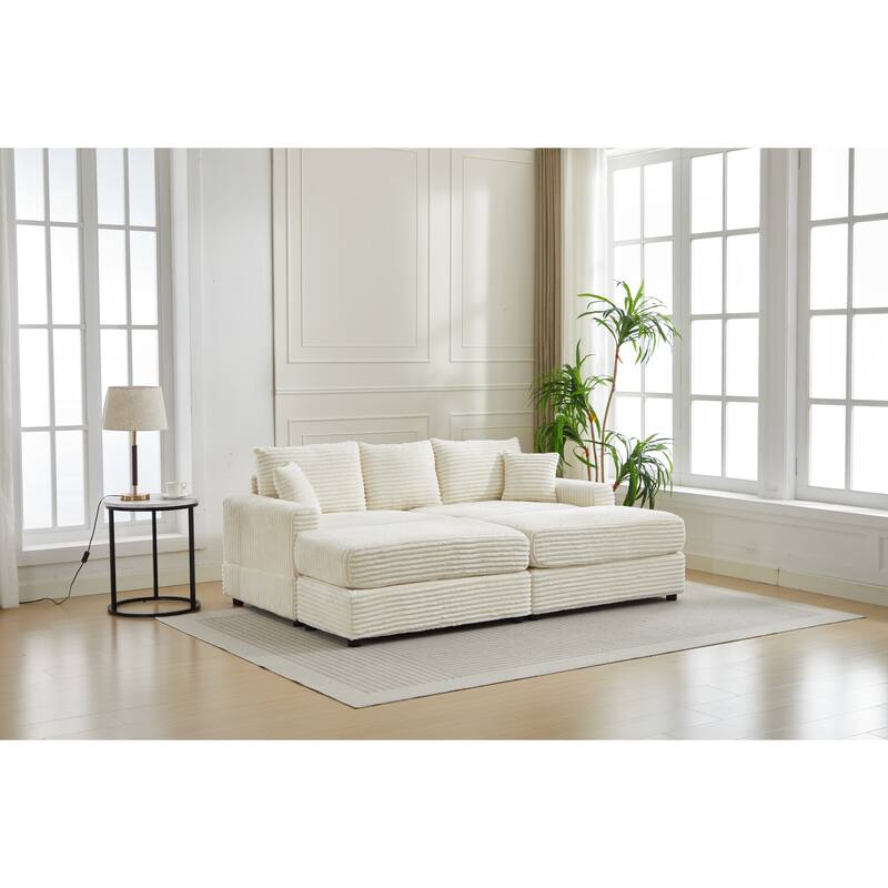 82" Corduroy 2-Piece Sectional Sofa with Slipcovers & 2 Pillows