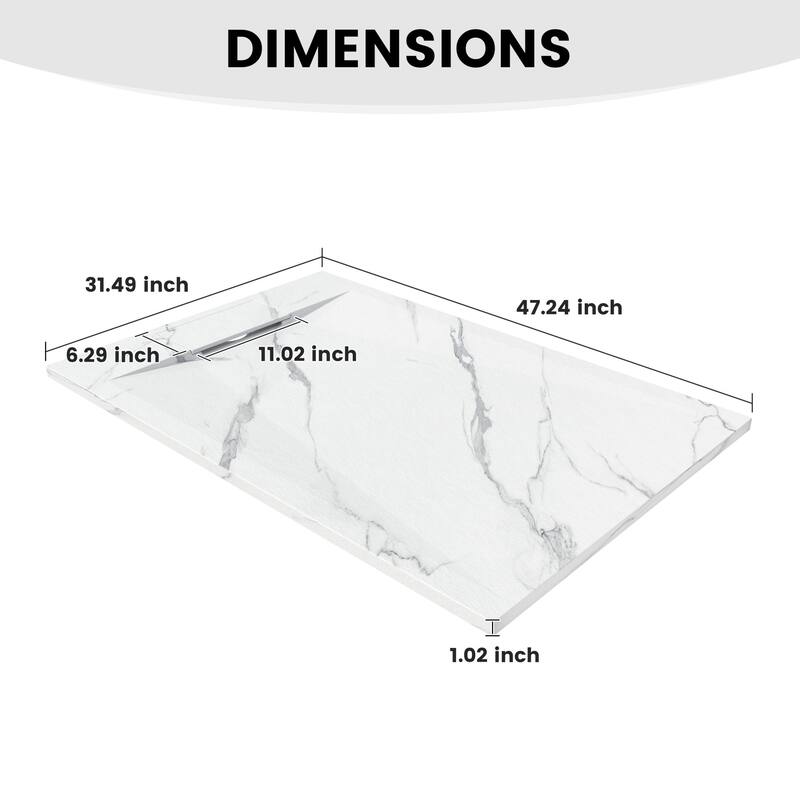 SMC Alcove Shower Pan Base with Reversible Drain, Low Profile, Wheelchair Access, Slip-Resistant, cUPC Certified