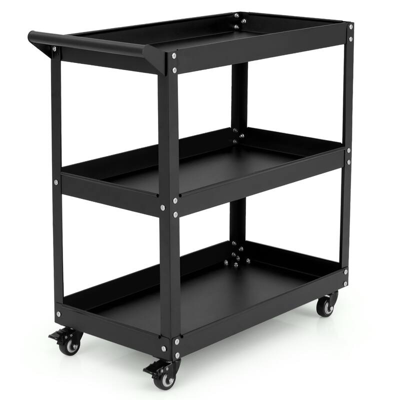 Gymax 3-Tier Rolling Tool Cart w/ 3 Spacious Shelves 4 Universal