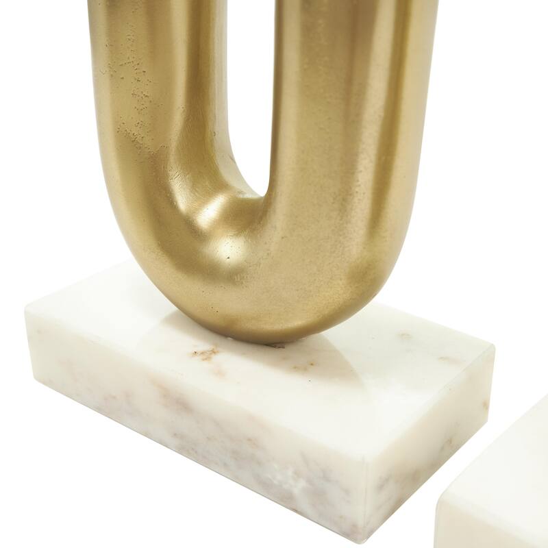Aluminum Metal Geometric U-Shaped Decorative Candle Holder with Marble Bases - Set of 2 Gold or Black - Roche River Decor