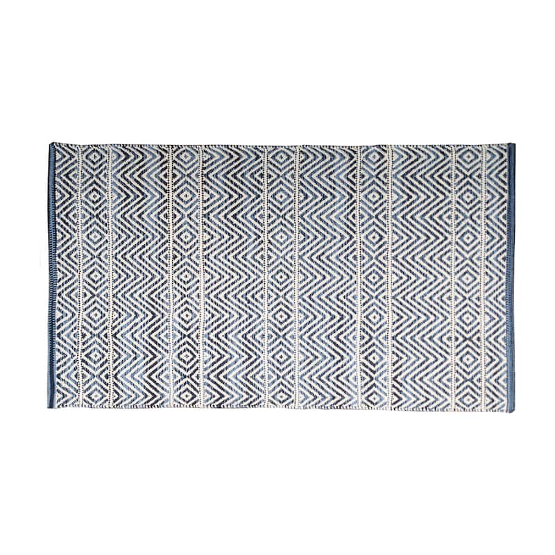 Fabstyles Herringbone Flatweave Cotton Area Rag Rug for Living Room - 26x48 - Blue