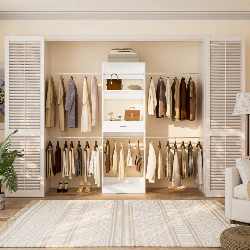 Rackcog 96'' Closet System with 6 Hanging Rods, Adjustable Closet Organizer with Drawers and Shelves