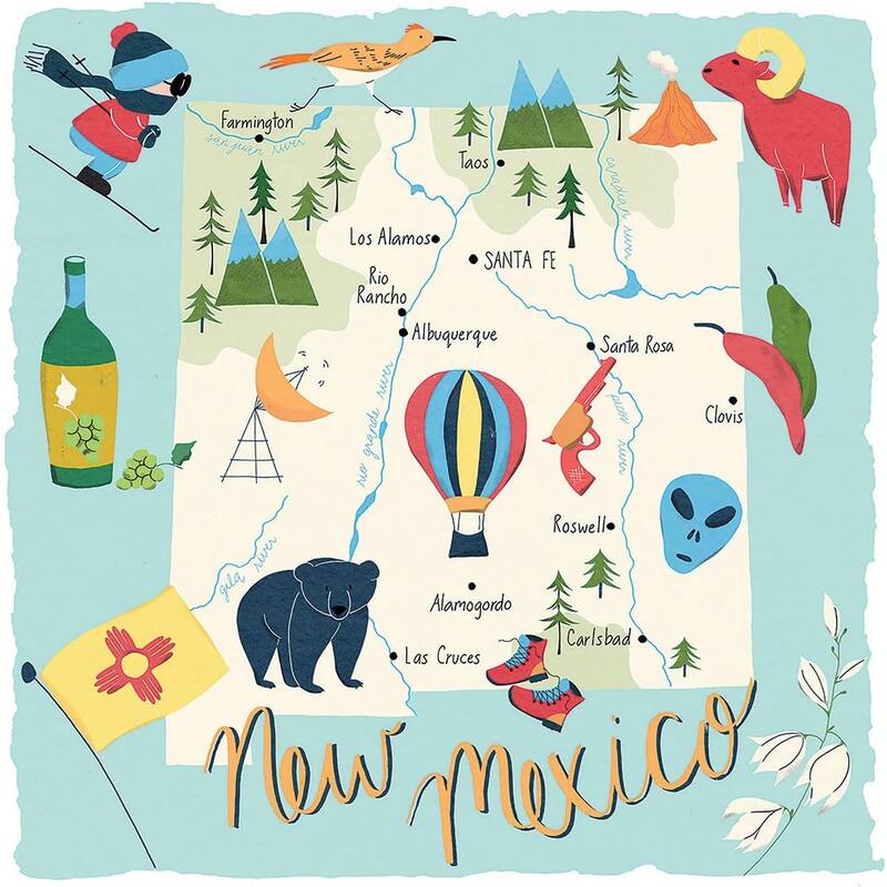New Mexico 4-Pack Absorbent Stone Coasters with Protective Cork Backing 4" Square Made in The USA Artistic Easily Wipes Clean - Multi