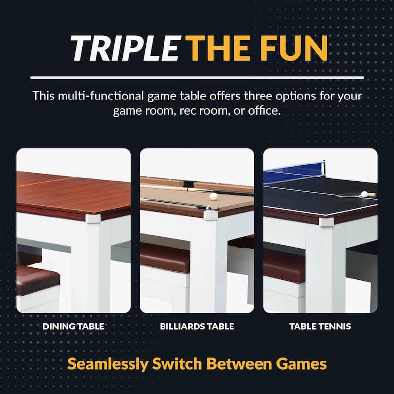Newport II 7-ft Pool Table Combo Set with Benches - White with Camel Felt