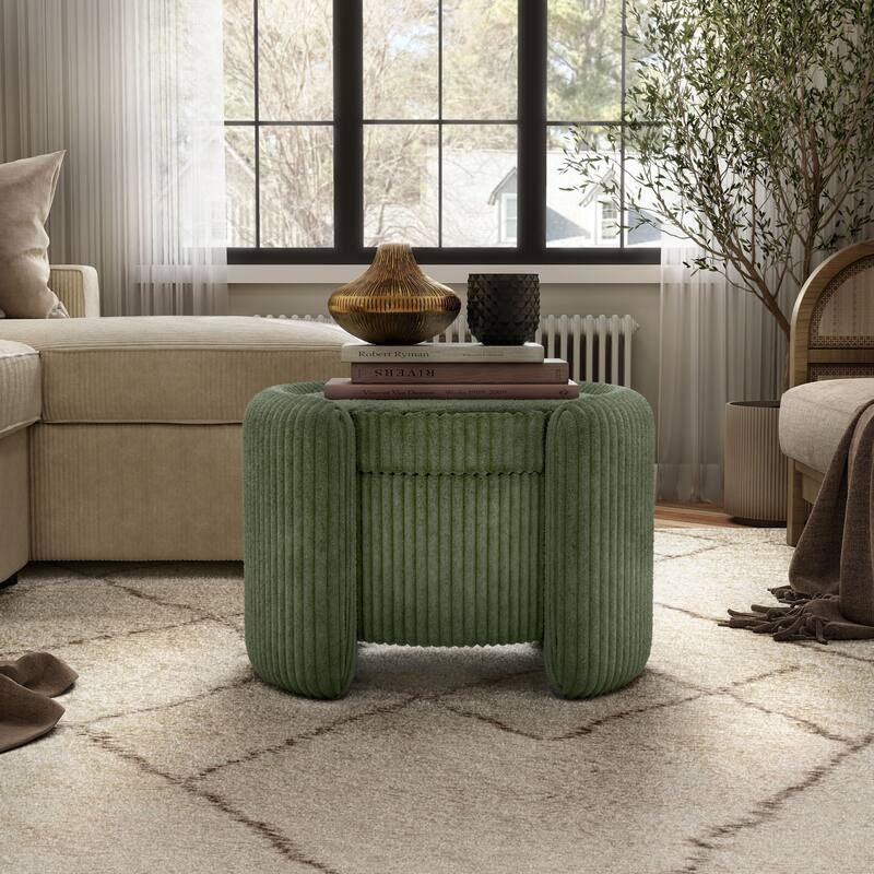 24/7 Shop At Home Modern Round Chenille Storage Ottoman with Flip Top