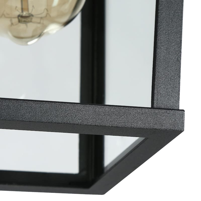 Modern Farmhouse Black 1-Light Outdoor Pendant Light Patio Lantern - L 6.7" x W 6.7" x H 12.6"