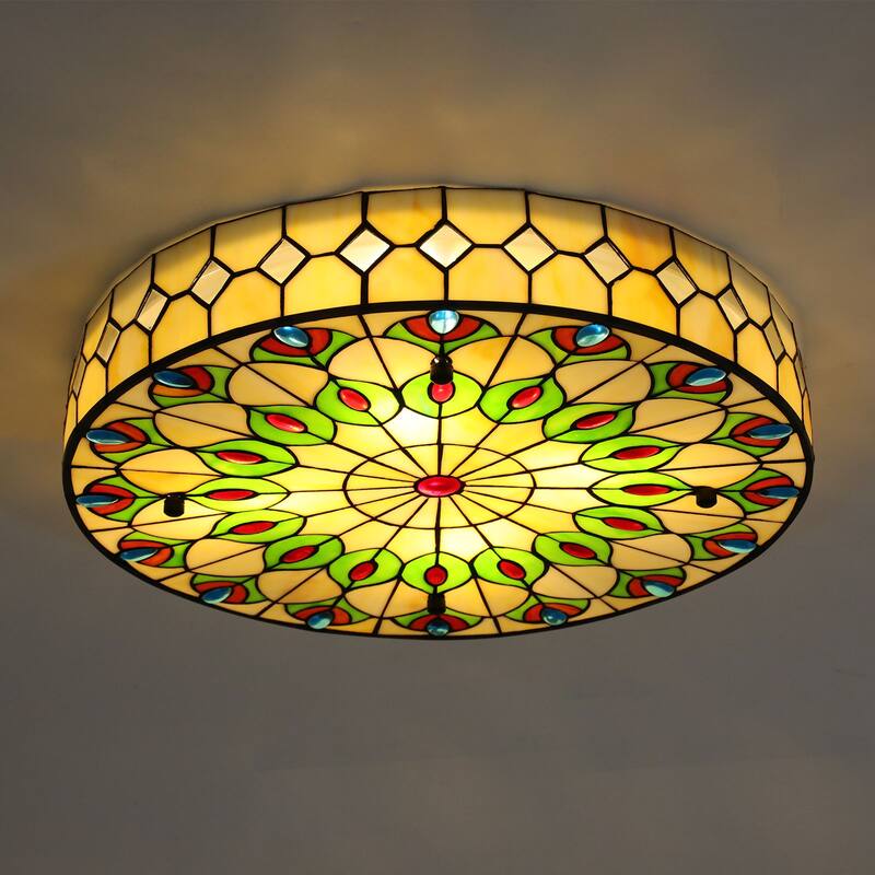 Classic Tiffany-style Flush Mount Ceiling Light with Pearls - Require Bulbs - Tiffany