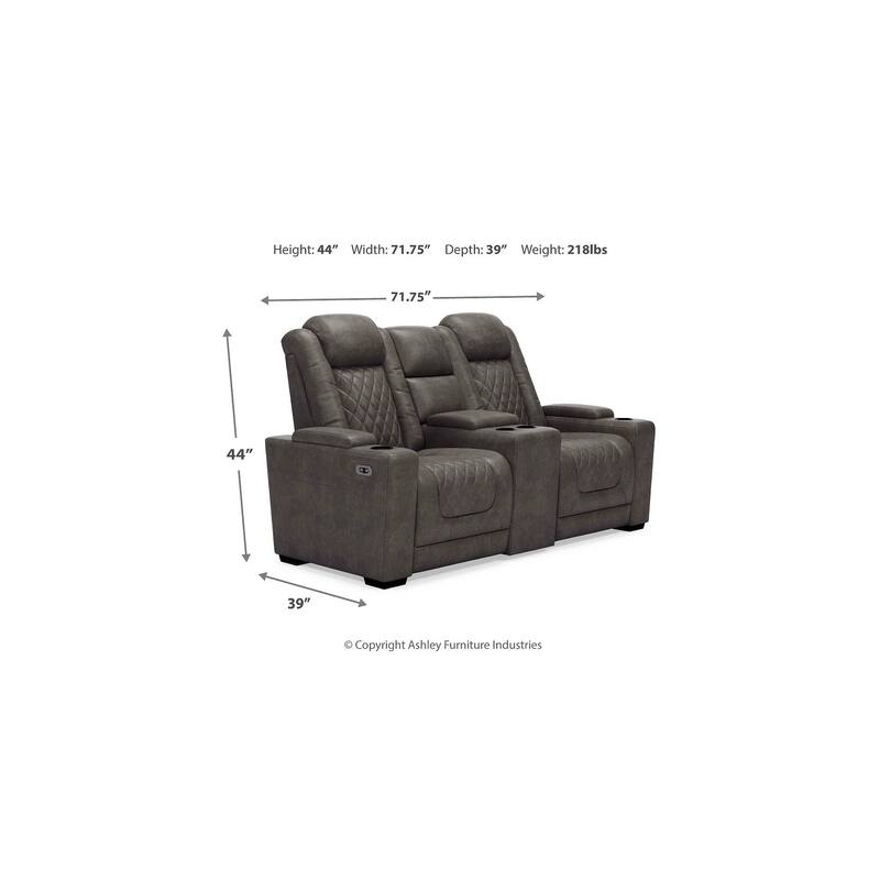 Signature Design by Ashley HyllMont Gray Power Reclining Loveseat with Console - 71.75" W x 39" D x 44" H