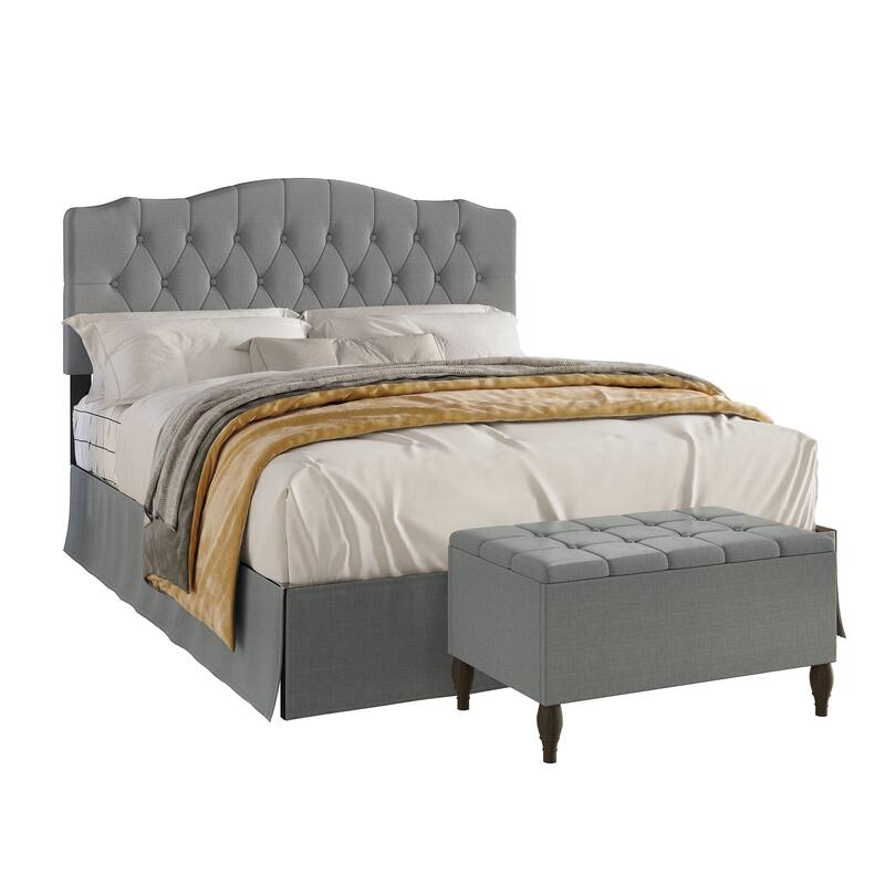 CraftPorch 2 Piece Bedroom Set in Transitional Linen Button Tufted Upholstered Bed