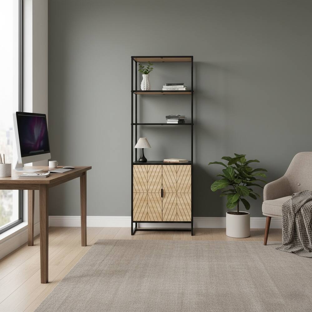 Bali Black Coastal Modern 6-Tier Book Shelf with Storage