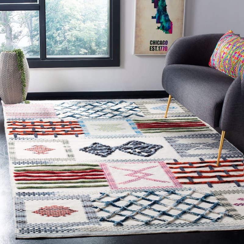 SAFAVIEH Hand-knotted Kenya Rosely Southwestern Tribal Wool Rug - 8' x 10' - Ivory/Multi