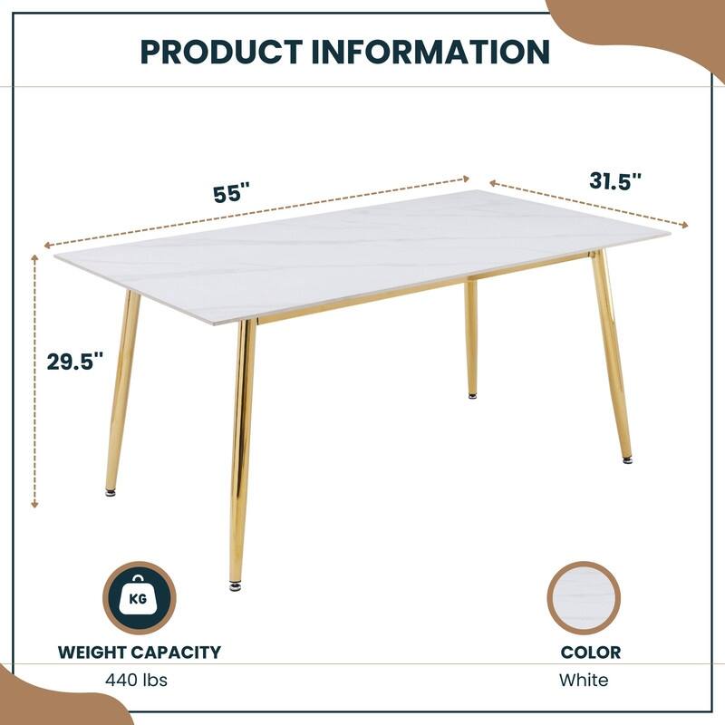 Zayle Dining Table with a 71" Rectangular Top and Gold Steel Base