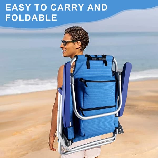 BOSSIN Outdoor Beach Chairs with Umbrella,Folding Backpack Beach Chair with Pockets and Cup Holder,Adjustable height Towel Rack - 2pcs-Blue