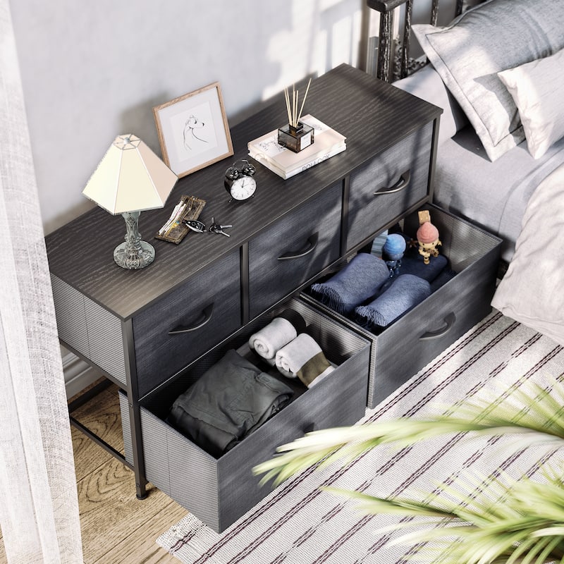 5-drawers Storage Horizontal Bedroom Dresser, Child Dresser with Wood Tabletop