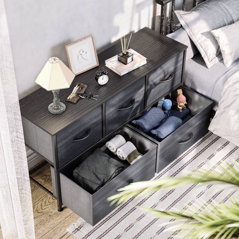 Modern Wide Dresser Storage Tower with 5 Drawers