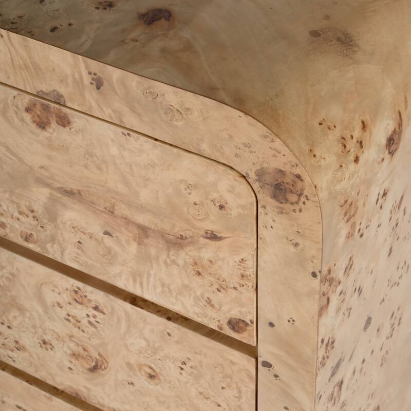 Cora 3 Drawer Burl Wood Curved Dresser