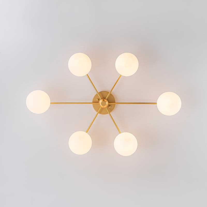 Mid-Century 6-Light Opal Glass Linear Sputnik Ceiling Light 35.4in