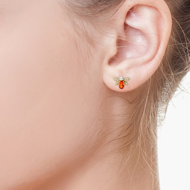 EFFY 14K Yellow Gold Diamond Madera Citrine Bee Earrings