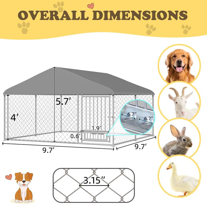 EROMMY Outdoor Dog Kennel, Heavy Duty Large Dog Kennels with Waterproof Cover and Rotating Feeding Door