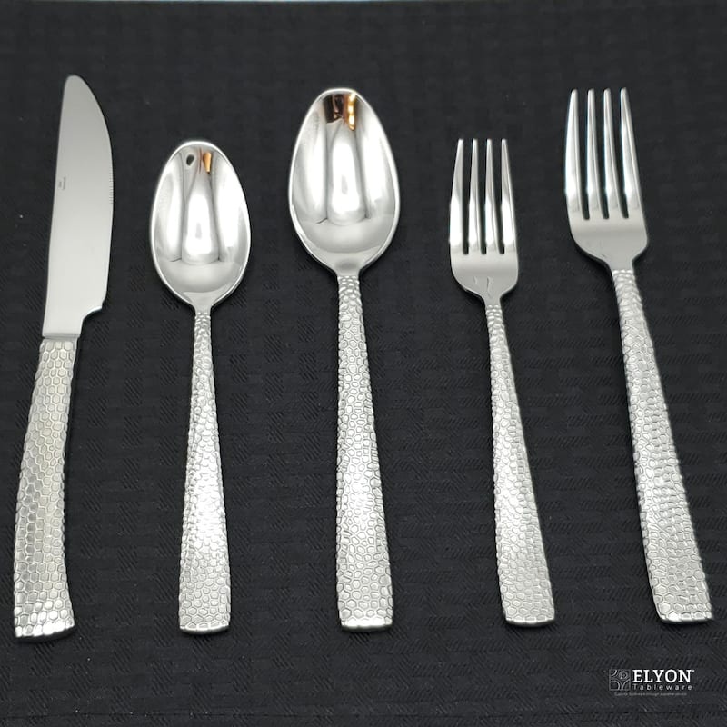 Elyon Crown Hammered Reflective Silver 20 Piece Flatware Set Stainless Steel Service For 4