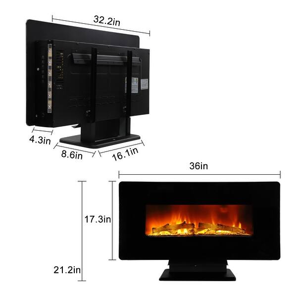 36 Inch 1400W Wall-Mount Fireplace with Remote Control, Black