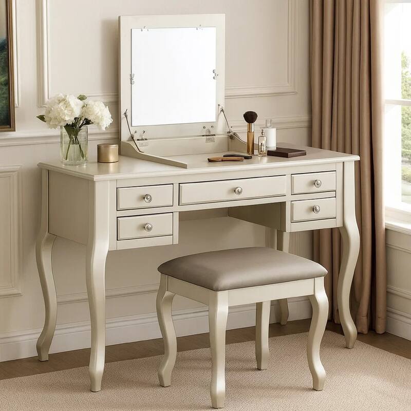 Cherub Vanity Set Featuring Stool And Mirror Silver