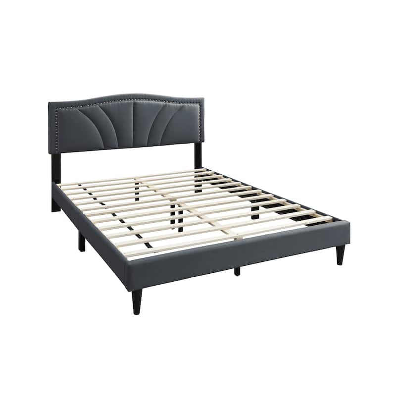Queen Size Upholstered Platform Bed with Diamond Stitch Headboard and Modern Platform Design