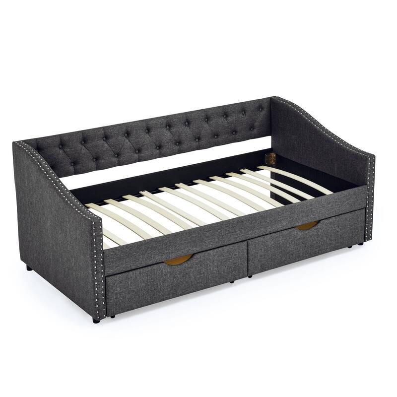 Twin Size Daybed with Drawers Upholstered Tufted Sofa Bed