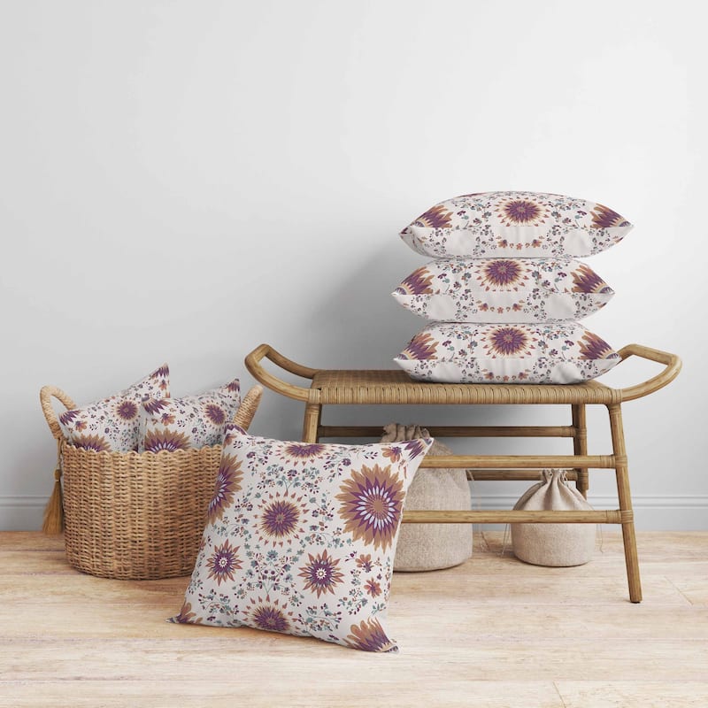Delightful Dandelions Faux Suede Reversible Throw Pillow Purple and Coffee
