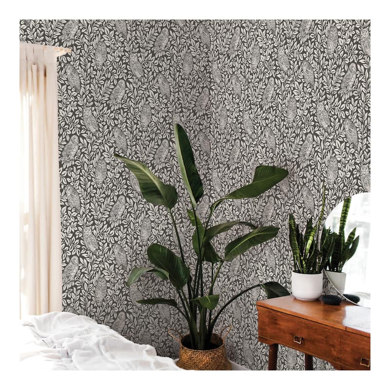 NuWallpaper Charcoal Sleepy Owls Peel & Stick Wallpaper - 216in x 20.5in x 0.025in