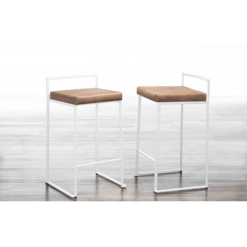 Lumisource Counter Stool in White with Grey Faux Leather - Set of 2 - 16"Lx17.5"Wx31"H