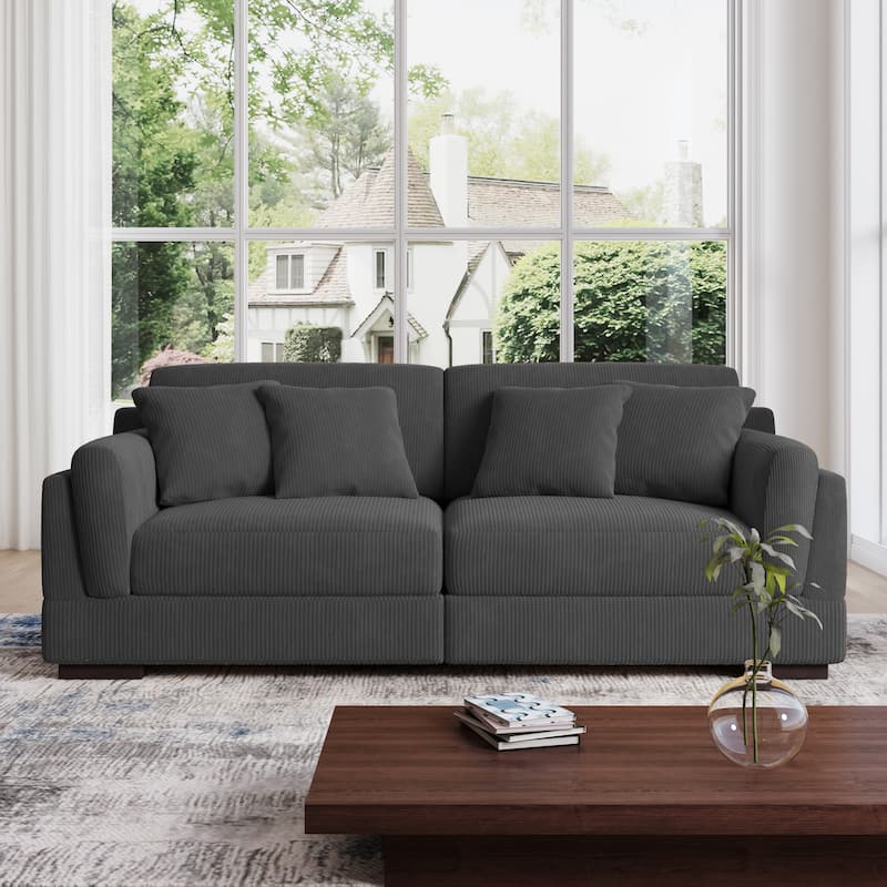 90" Oversized Modular Sectional Corduroy Sofa - Grey/4 Pillows
