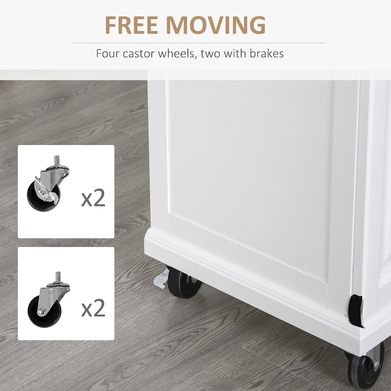HOMCOM Kitchen Island Cart on Wheels with Extended Counter Drawer Cabinet Towel Racks Versatile Use Natural Wood Top and White
