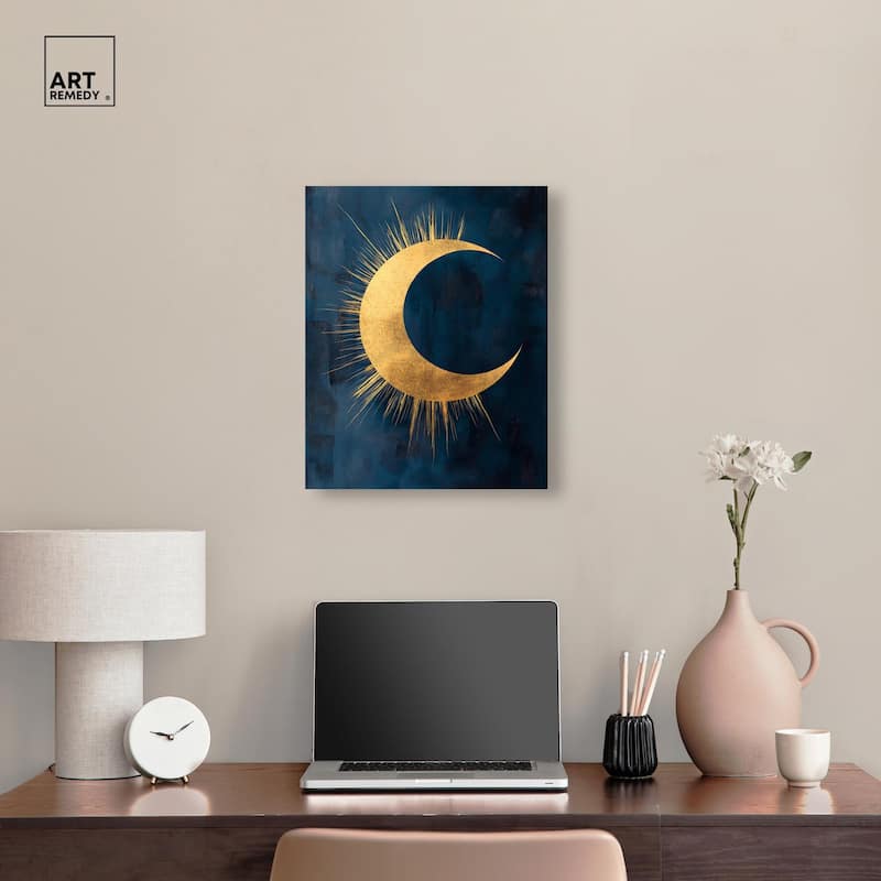 Gold Moon on Indigo Canvas by Art Remedy, Gallery Wrapped