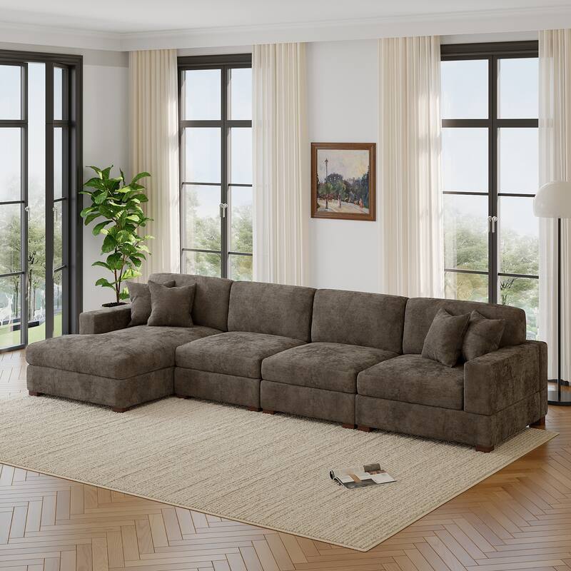 Oversized Modern Chenille L-shape Modular Sectional Sofa with Chaise - Left Facing - Camel